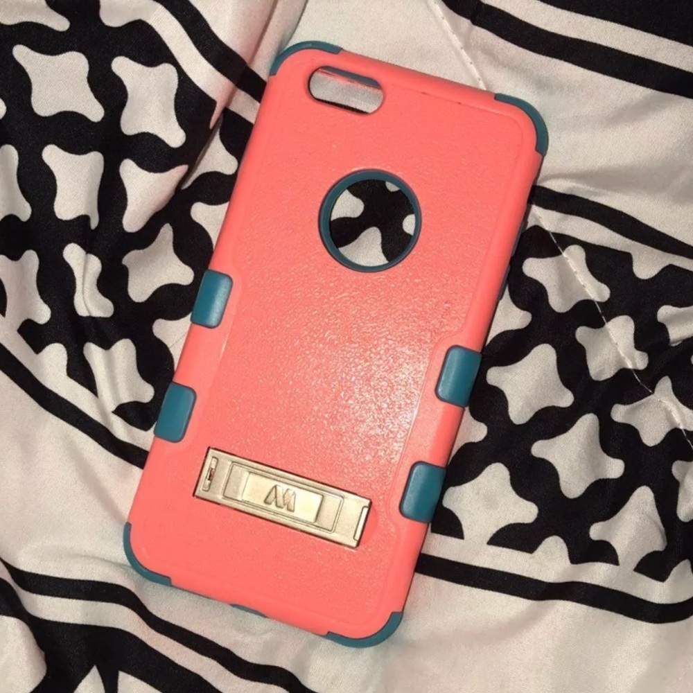 Pink and blue IPhone 6s Plus case w/ stand